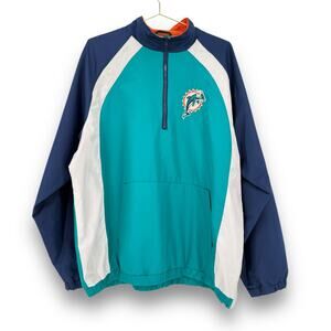 NFL Dolphins Quarter Zip Windbreaker Jacket, Logo Embroidered, L Y2K Vintage